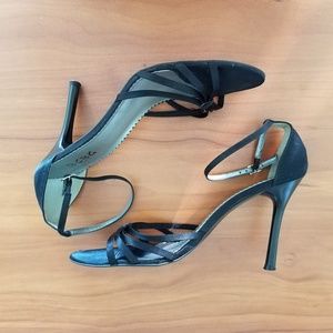 BCBG Paris Black Ankle Strap Satiny Heels 11B 41